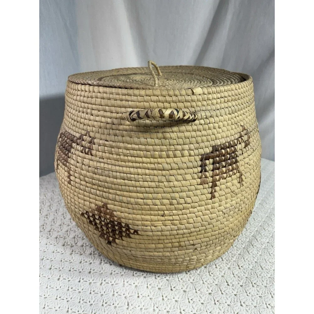 Large Native American Tohono O’odham Papago Style Basket With Lid 15” X 18”